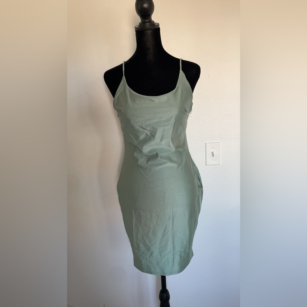 Iris Green Sleeveless Spaghetti Strap Slip Midi Dress